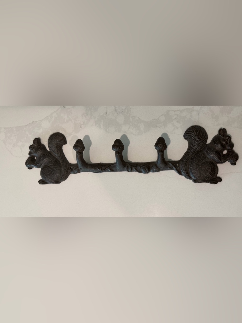 Rustic Cast Iron Squirrel & Acorn Wall Hook Rack – Woodland Coat & Key Hanger
